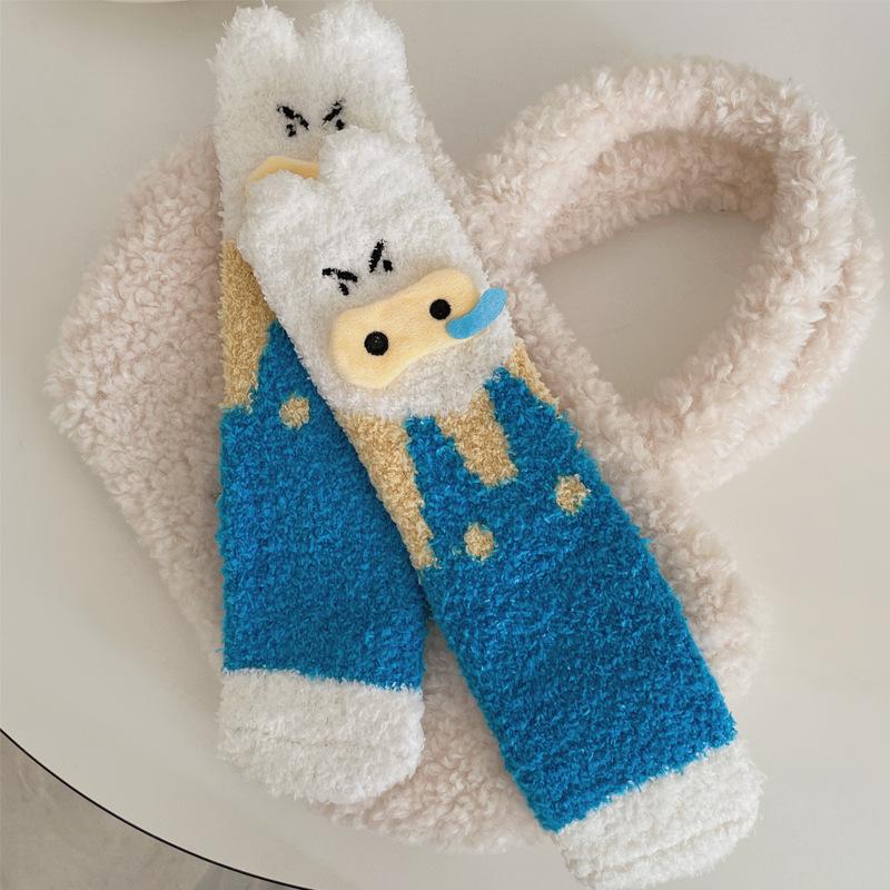Winter Warm Thick Socks Female Cartoon Piggy Coral Fleece Medium Tube Socks Can Be Home Sleeping Socks