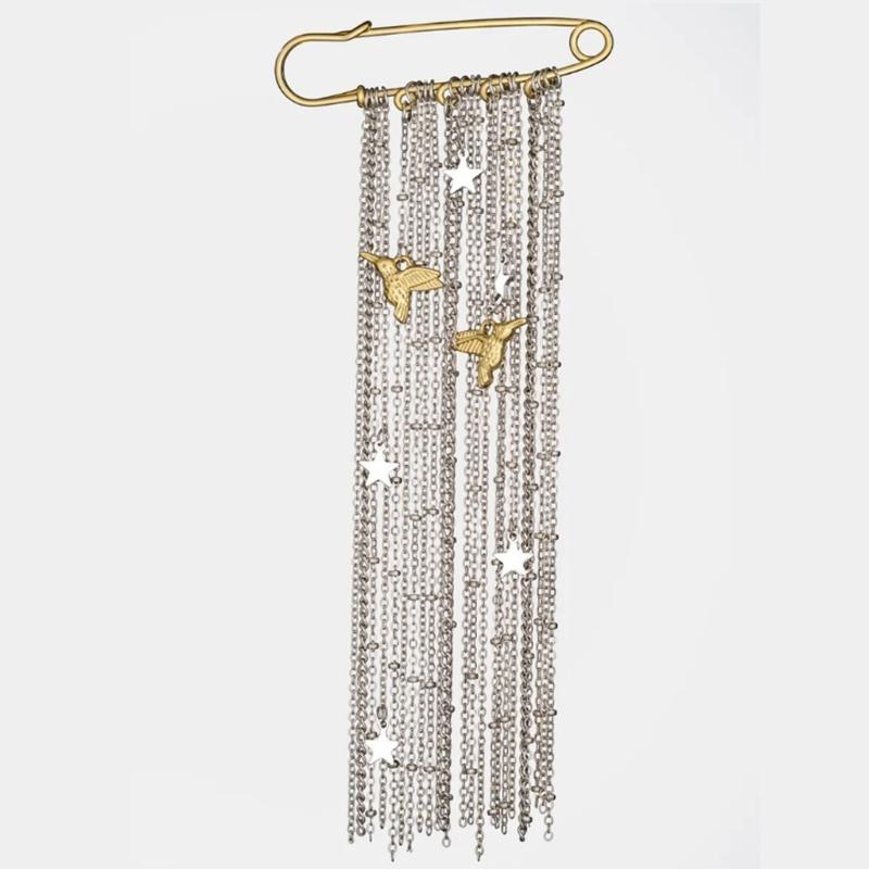 Stilvolle Colorblock-Brosche mit mehreren übertriebenen Quasten, Herzförmiger Legierungsstift, Modeartikel zum Verschenken