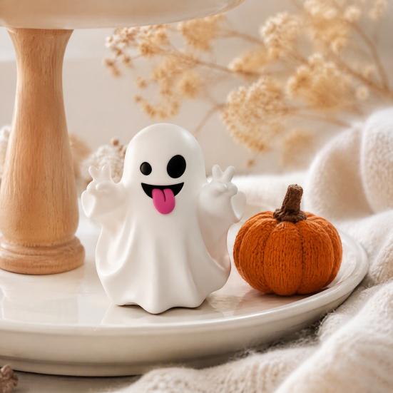 Small Ghost Statue for Shelf Halloween Cute Figurine, Mini Cartoon Statue, Little Spooky Desk Accessory Autumn Desktop Ornament Tiered Tray Home Table