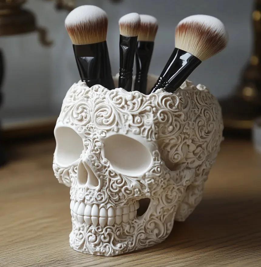 Halloween Personalized Colorful Skull Makeup Brush Holder Pen Holder Decoration Flower Pot Home Decor Desk Accessories