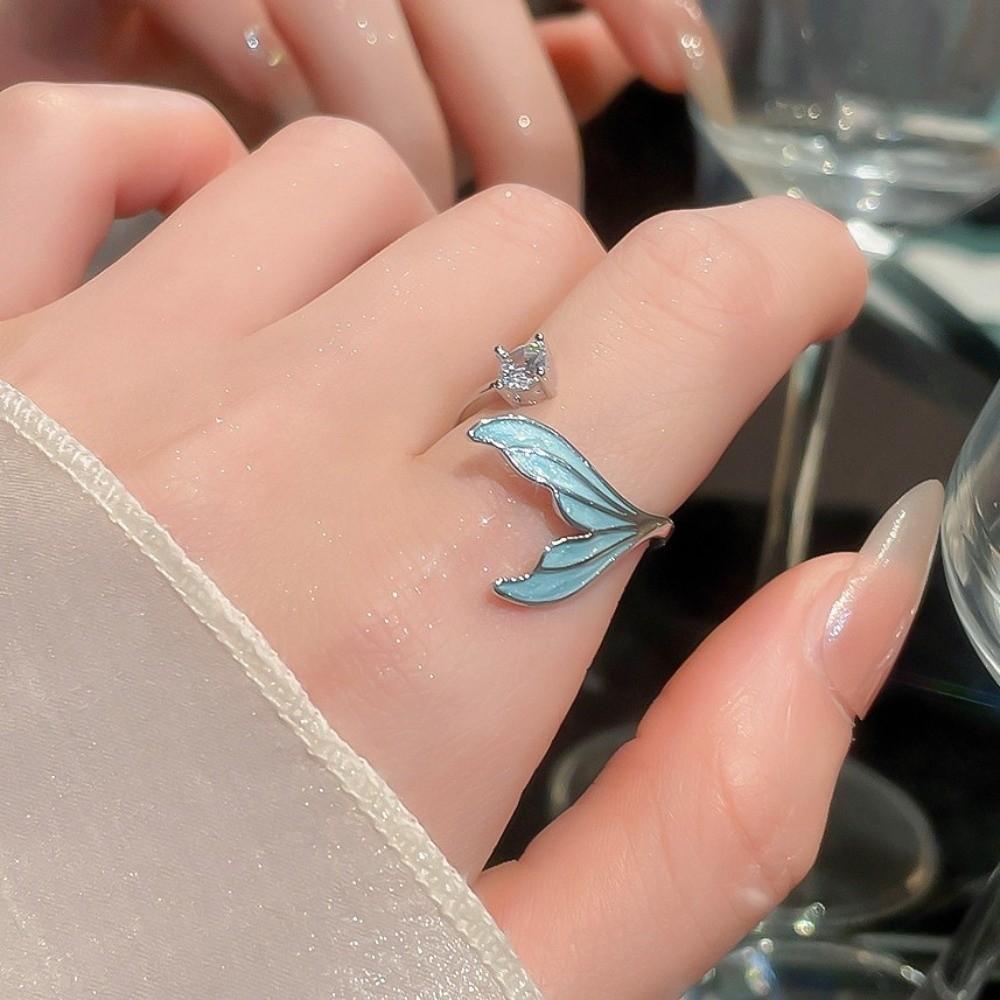 Fishtail Zircon Fishtail Open Ring Easy Design Sense Big Plain Ring Geometric Opening Ring Girl