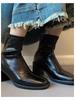 Women's 2025 Retro Slimming Leather Ankle Boots - Chunky Heel, Thick Sole, Versatile Martin Boots for Small Sizes