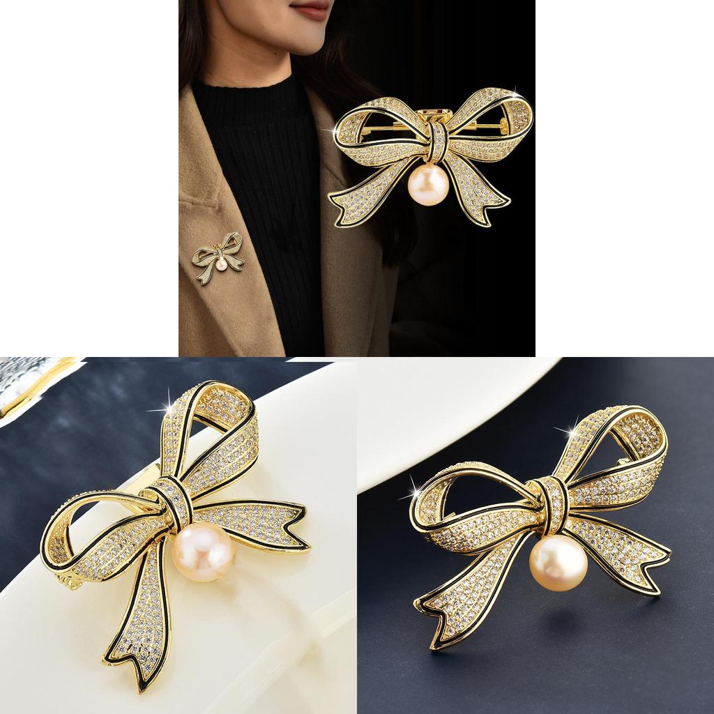 Fashion Bow Artificial Pearl Brooch For Women With Metal Clasp Ideal For Office And Formal Wear