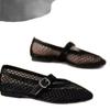 Fish Grid Hollow Ballet Shoes Women's Summer New Round Head Casual Women's Shoes Fashion Belt Buckle Single Shoes