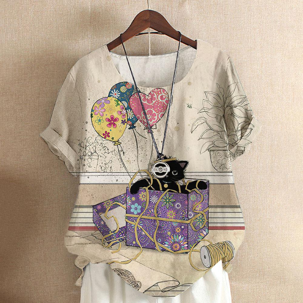Maglietta da donna con gatto dei cartoni animati, camicetta Harajuku, scollo a V, manica corta, oversize, casual, pullover, estate, magliette carine, abbigliamento femminile