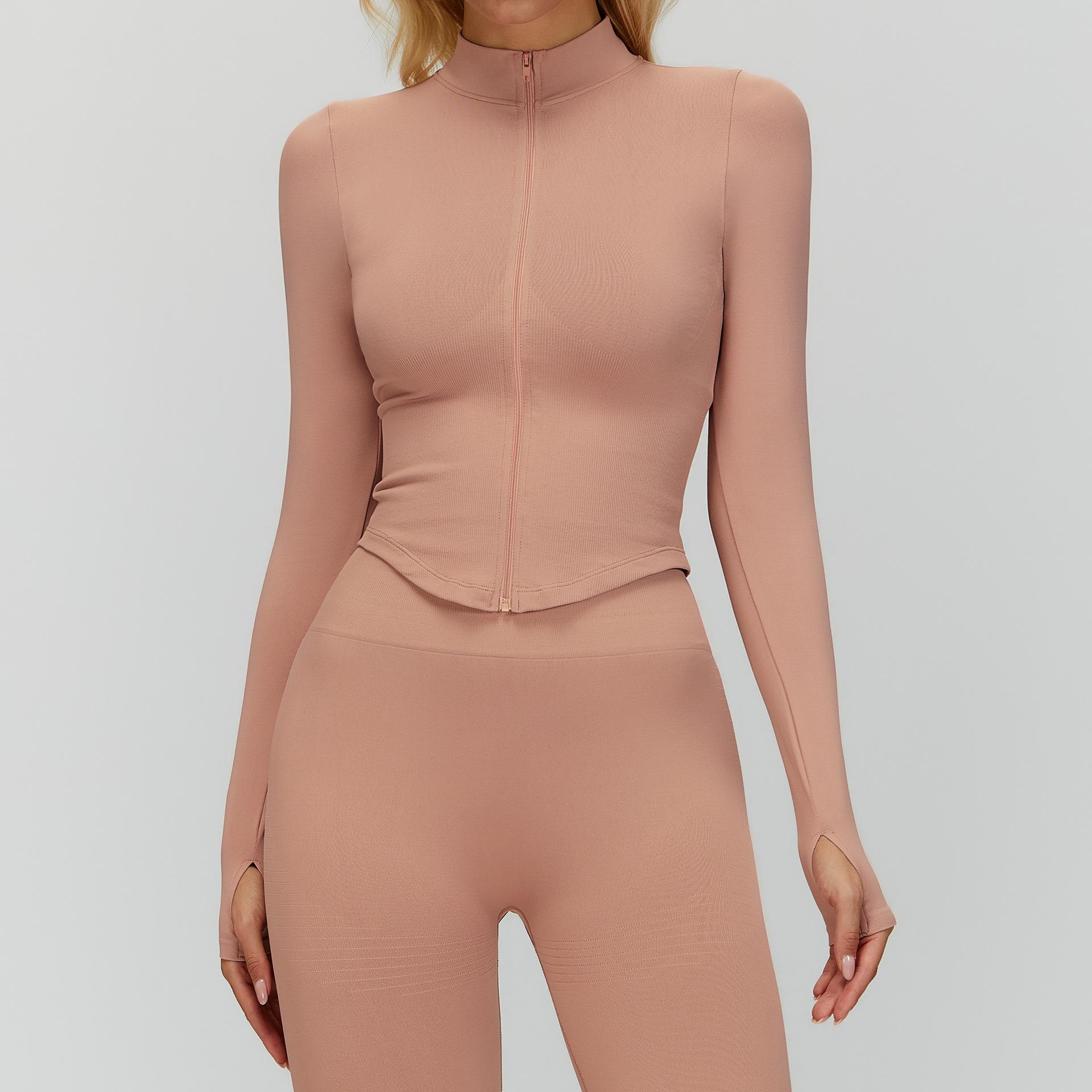 

Женская быстросохнущая куртка для йоги с воротником-стойкой на молнии - топ для фитнеса с длинными рукавами. Extra Large