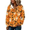 Women's Halloween Print Hoodie with Button Front - Long Sleeve Pullover Sweatshirt