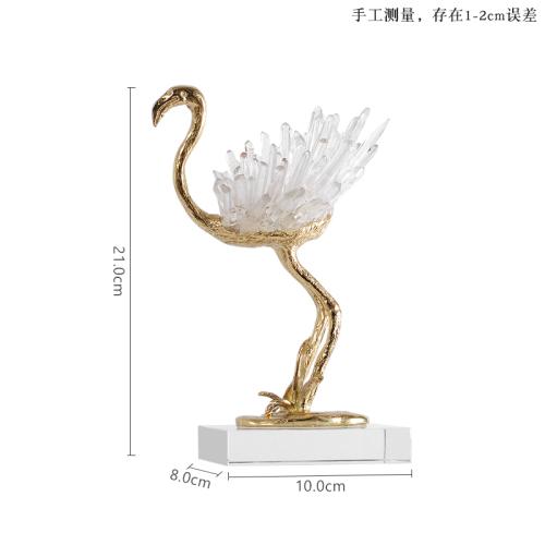 

Modern Creativity Metal Simulation Animal Bird Crane Chinese Style Copper Golden Crystal Handmade Crafts Modern Home Decoration