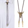 Vintage Bull Head Design PU Leather Necktie For Men Women Lightweight Alloy Accent Durable Fashion Accessory