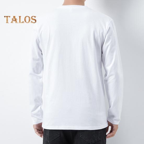 Men Fall Spring Top Buttoned V Neck Long Sleeves Pure Color Loose Pullover T-shirt Daily Wear Sport Homewear Clothes