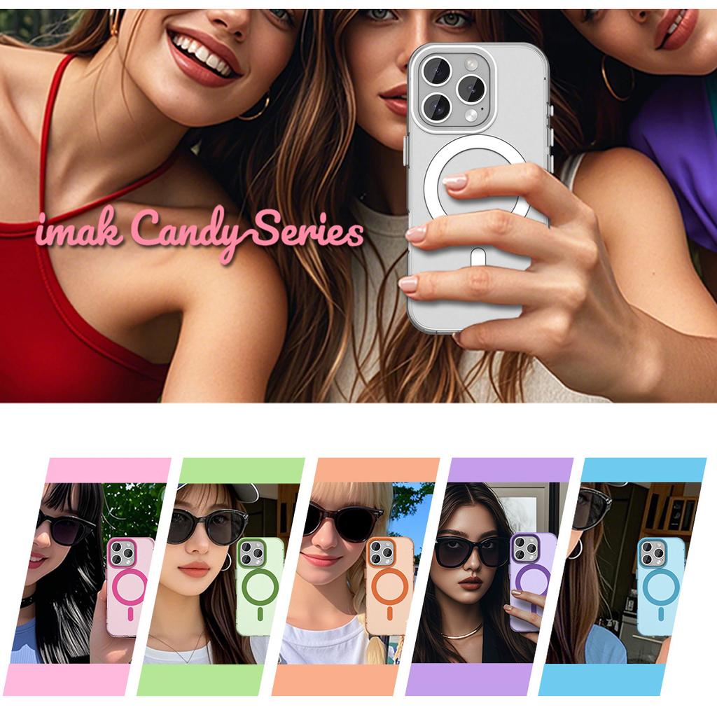 IMAK For iPhone 16 Pro Case Compatible with MagSafe Candy Color Anti Drop TPU+PET Back Cover