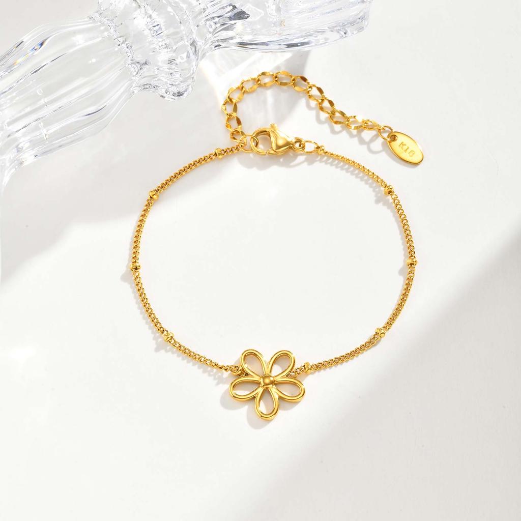 Fashion Flower Bracelet for Women,Gold Plated Stainless Steel Chain Bracelets,Set Charms Jewelry Accessories Gift