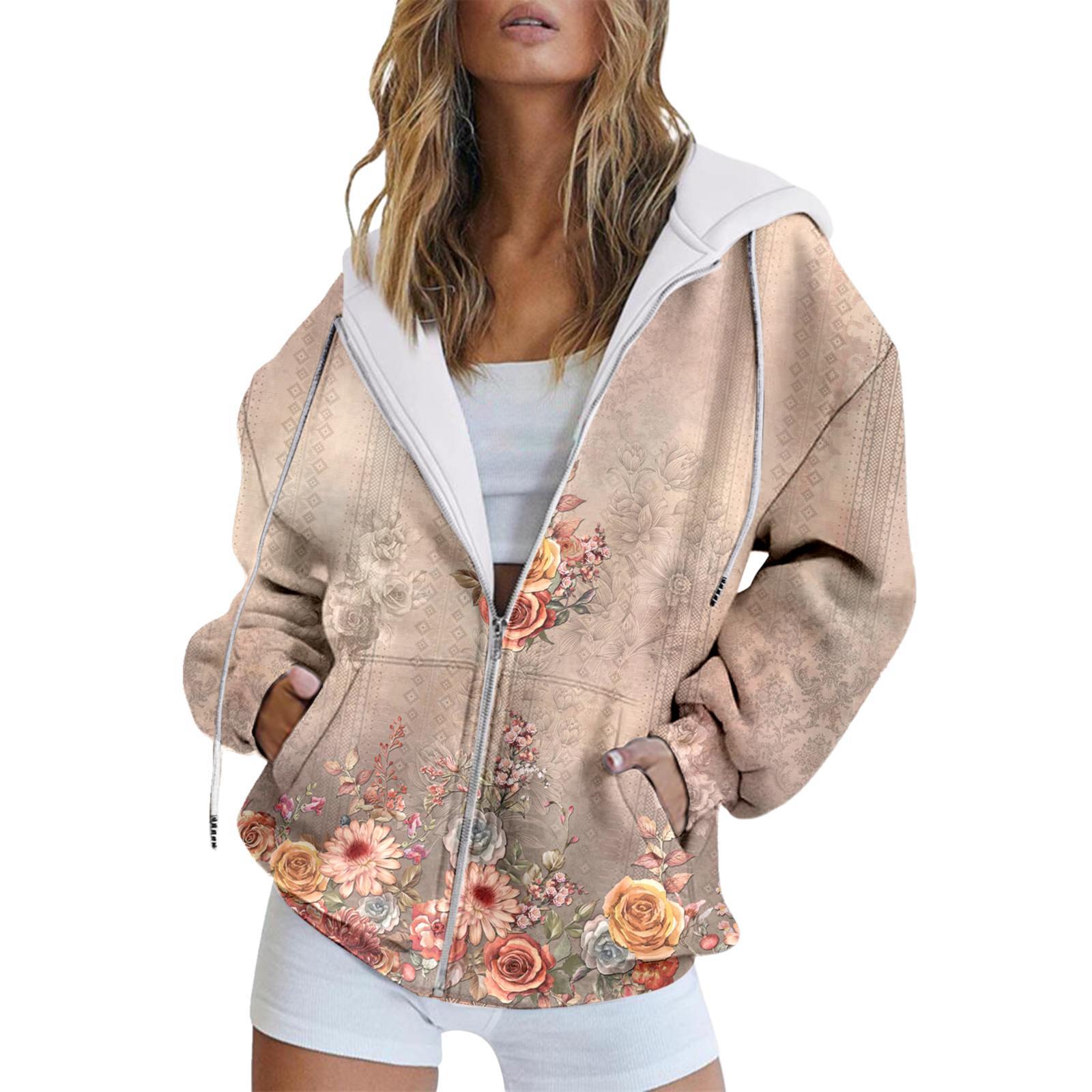 

Зимняя толстовка с капюшоном с принтом, спортивная одежда, пальто для женщин, толстовки с капюшоном на молнии и 3D-карманом, осенняя женская одежда M