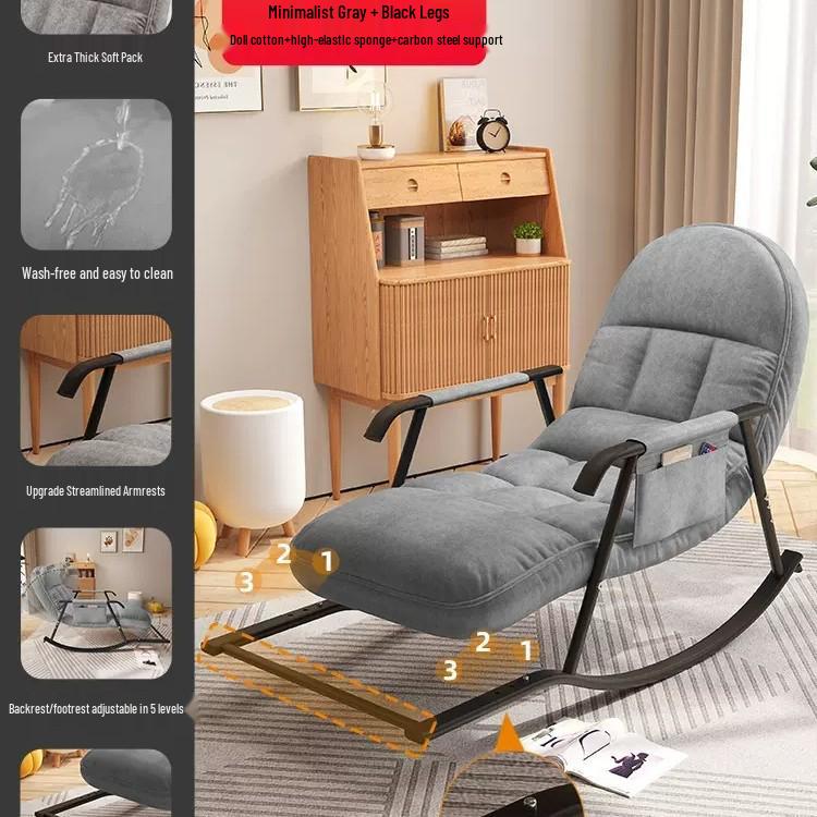 Single Red Recliner: Lazy Sofa Rocking Chair for Adults - Tech Fabric, Home & Balcony Leisure, Convertible To Lounger