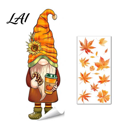 Cute Ghost Pumpkin Decals Autumn Ghost/Gnome Static Glass Sticker PVC Waterproof Maple Leaves Window Removable Party Supplies Decal Cling