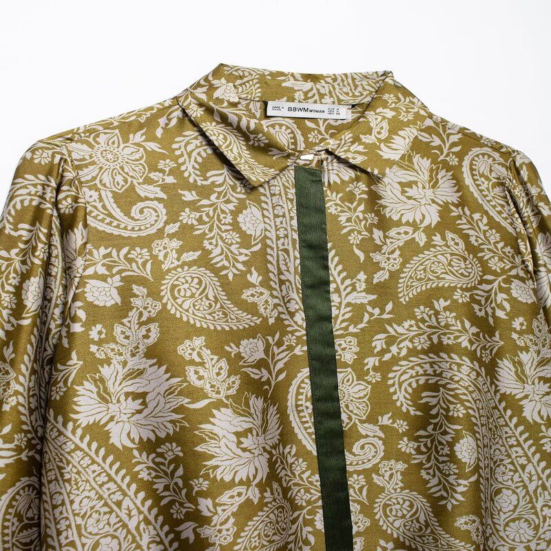 Fashion Style 2024 Fall and Winter New Women's Clothing Temperament Printed Silk Satin Texture Long Sleeves Lapel Shirt 8956192