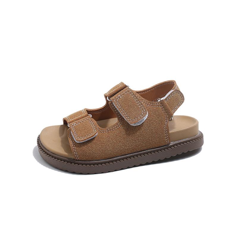 

Kids Dual Velcro Strap Suede Non Slip Thick Sole Summer Casual Open Toe Sandals 26 коричневый