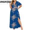 IHUASU L-5XL Women's Fashion Summer Spring Short Sleeve V-Neck Casual Dresses
