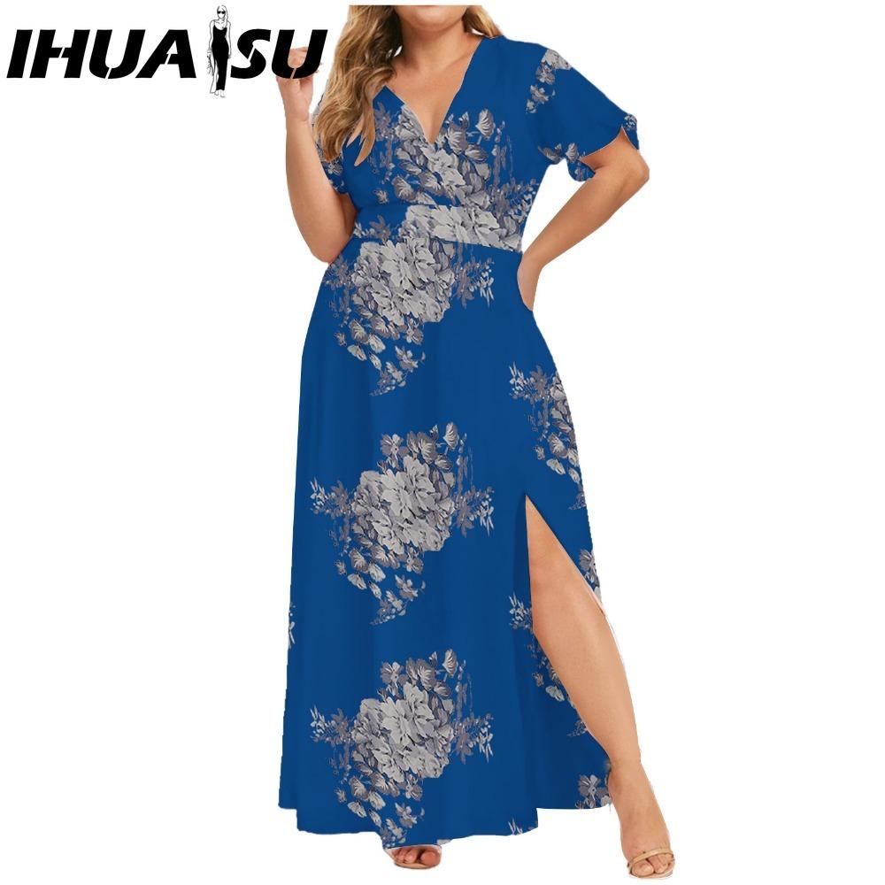 IHUASU L-5XL Women's Fashion Summer Spring Short Sleeve V-Neck Casual Dresses