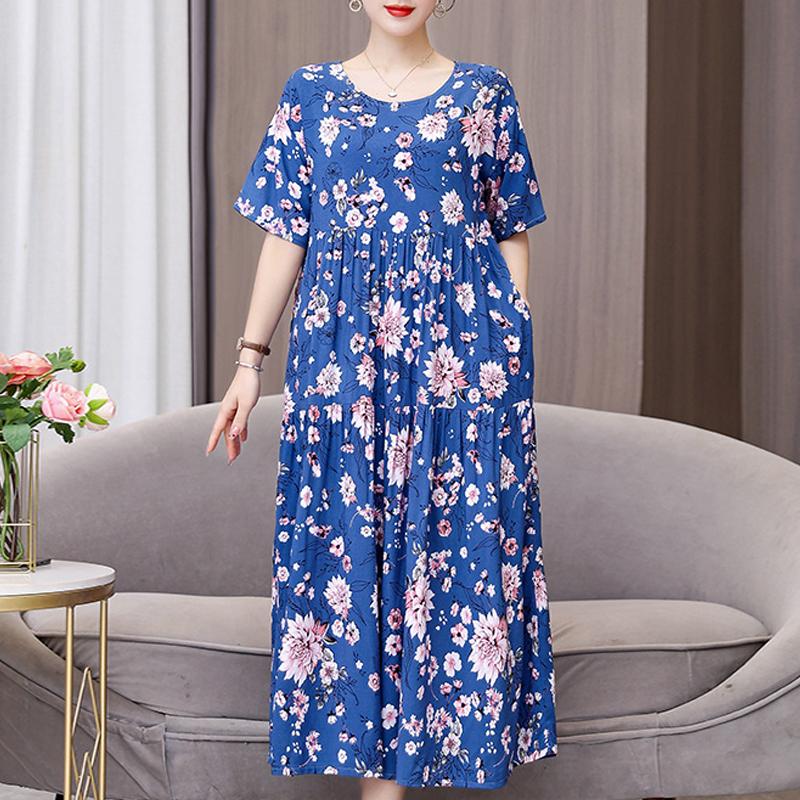 Damenkleid, Sommer, Vintage-Kleidung, lässig, kurzärmelig, langes Kleid für Damen, Sommer-Outfit