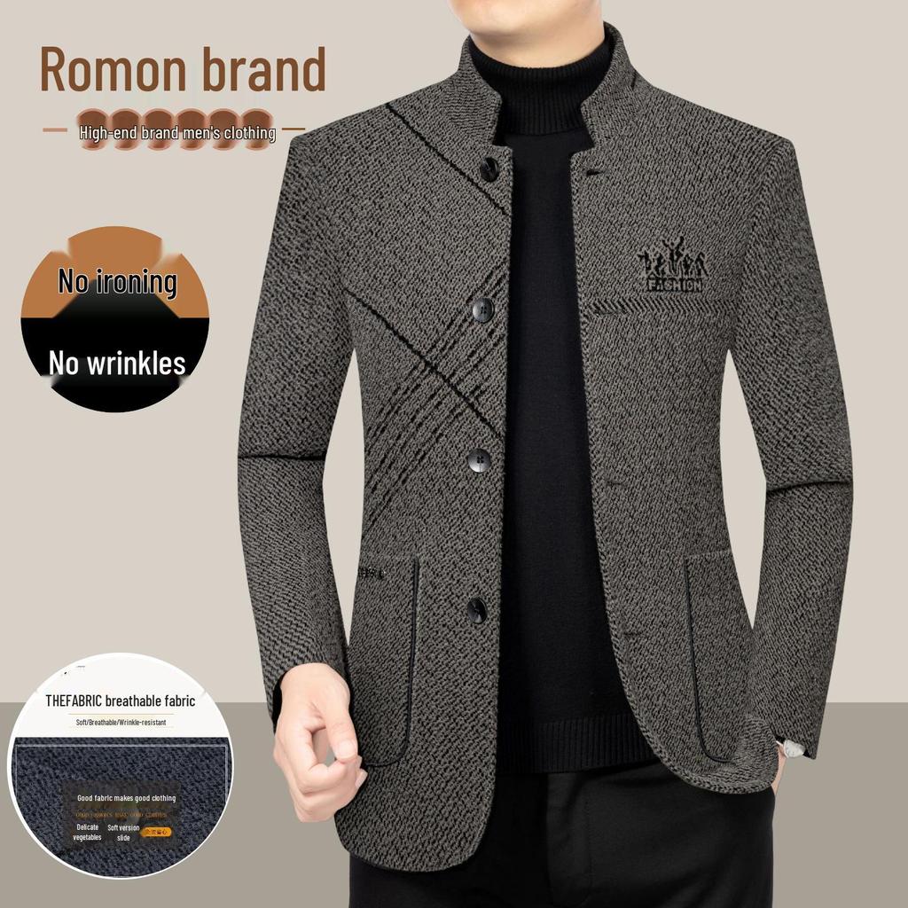 LOMON Men's Wool Jacket: Business Casual Autumn Outerwear for Middle-aged & Young, Plus Size, High-end Dad's Style.