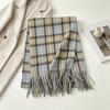 1116 new soft waxy blue and white plaid fringed scarf Korean warm autumn and winter thickened student high-end scarf