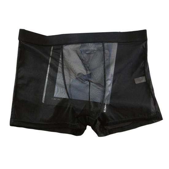 Men Sexy Underpants Ultra-thin Transparent Mesh Boxer Briefs See Through Stretchy Underwear for Daily Wear Home