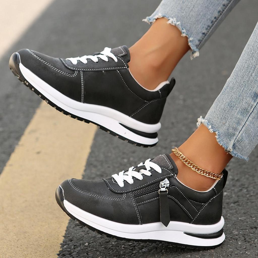 Damen Leder Sneaker Frühling Plateau Sneaker Freizeit Braune Sneaker Dicke Sohle Sportschuhe Rutschfeste Flats Vulkanisierte Schuhe