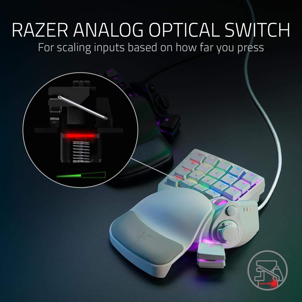 Razer Tartarus Pro Gaming Analog Optical Key Rapid Adjustable 32 Programmable Customizable Chroma RGB Mercury White Keypad Switches, Trigger,