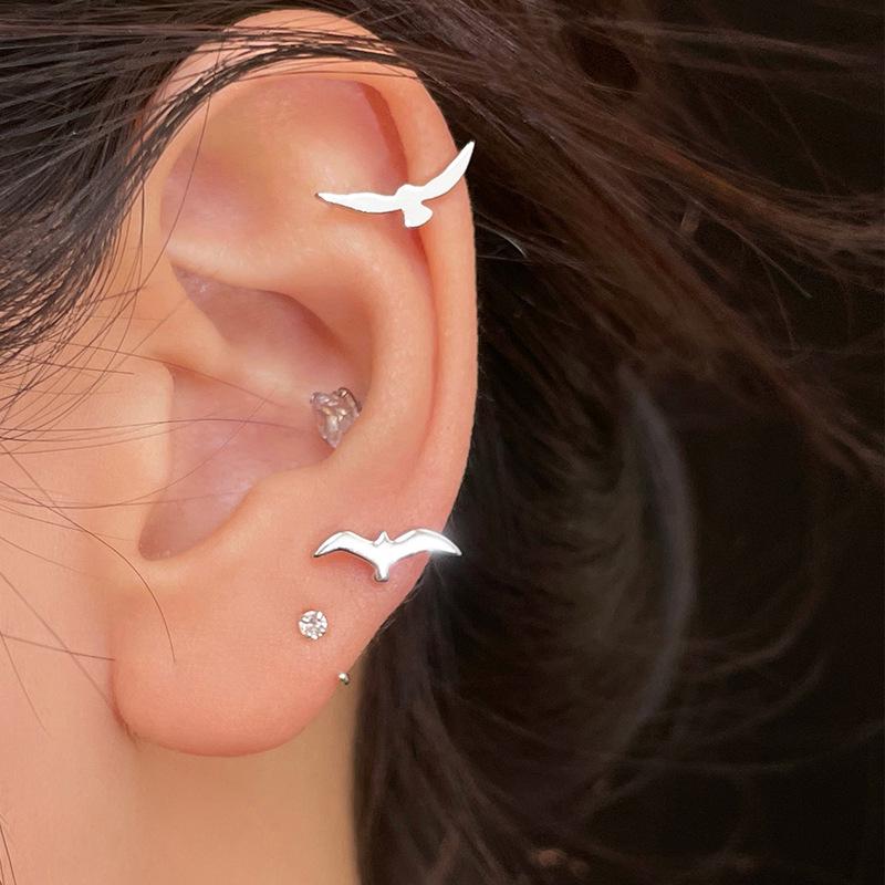 Swallow & Seagull Asymmetric Bird Cartilage Earrings - European American Style