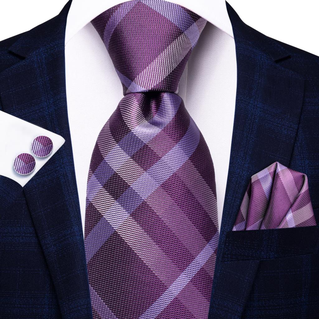 Hi-Tie Viola Unito Paisley Seta Cravatta da Matrimonio per Uomo Design Novità Fazzoletto Gemelli Regalo Set Cravatta Uomo Festa Business Dropshipping