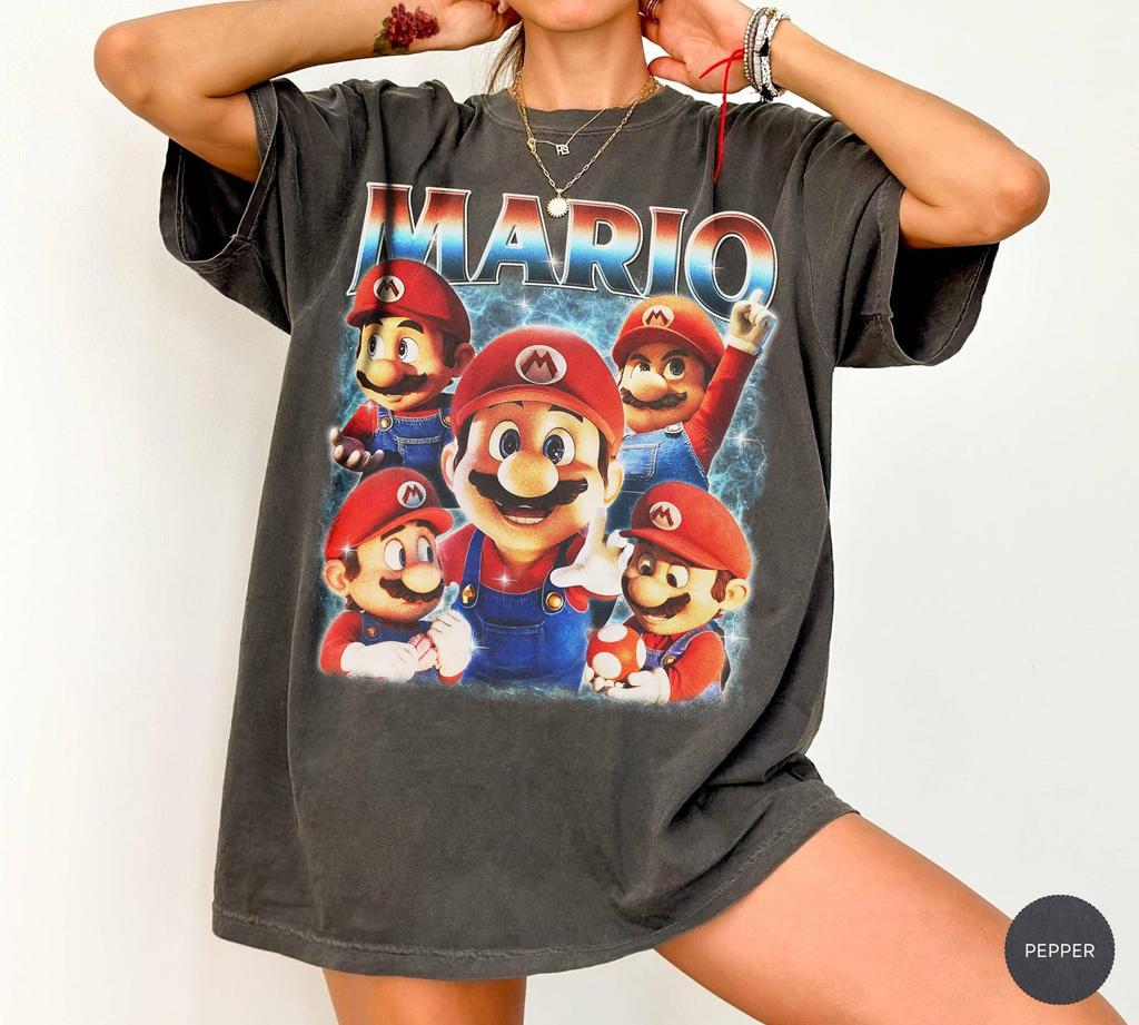 Mario Tişört, Vintage 90'lar Sahte Super Mario Bros Grafik Tişört, Retro Nintendo Oyuncu Unisex Tişört, Klasik Video Oyunu Tişörtü