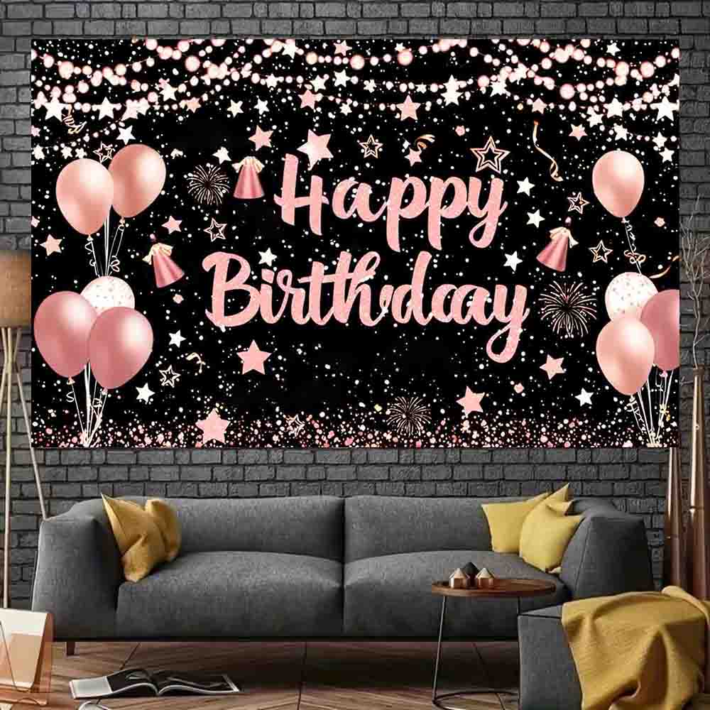 Birthday Party Decors Backdrops Golden Pink Blue Black Balloon Cake Adult Customized Poster Baby Kid Banner Vinyl Backgrounds