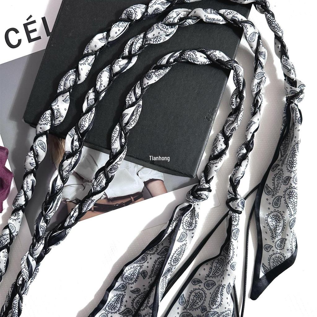 Bohemian Ethnic Silk Scarf Waist Belt for Women: Woven Ribbon, Leather Accent, Perfect with Jeans and Skirts