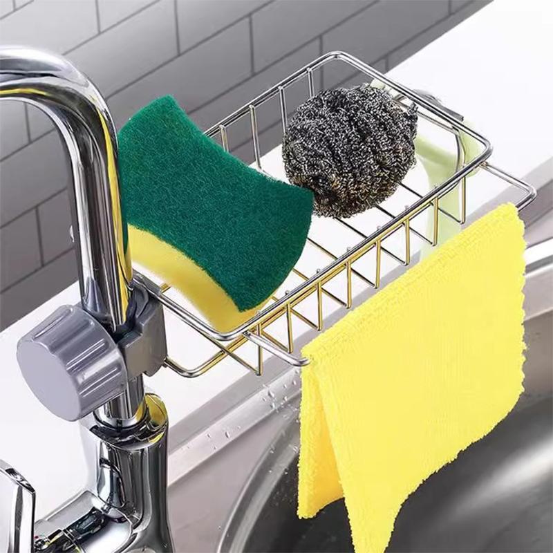 Faucet Rack Kitchen Stainless Steel Sink Storage Rack Household Sponge Rag Dishcloth Drain Rack Hanging Basket