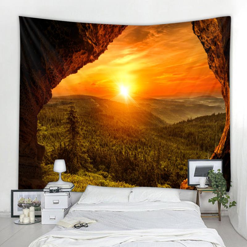 Rock Cave Sunrise 3d Printing Tapestry Reef Rock Cave Sea View Wall Hanging Living Room Bedroom Hall Tapestry Mural 6 Sizes