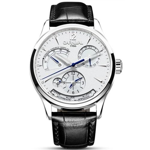 

Carlien Unique Design Style Energy Display Dual Time Automatic Mechanical Watch Swiss Men s Watch, Silver & White, 41mm, Modern