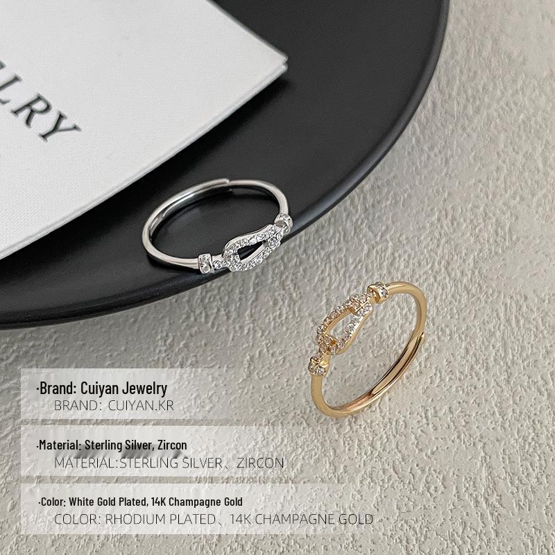 Cui Yan S925 Sterling Silver Korean Full Diamond Horseshoe Buckle Index Finger Ring for Women