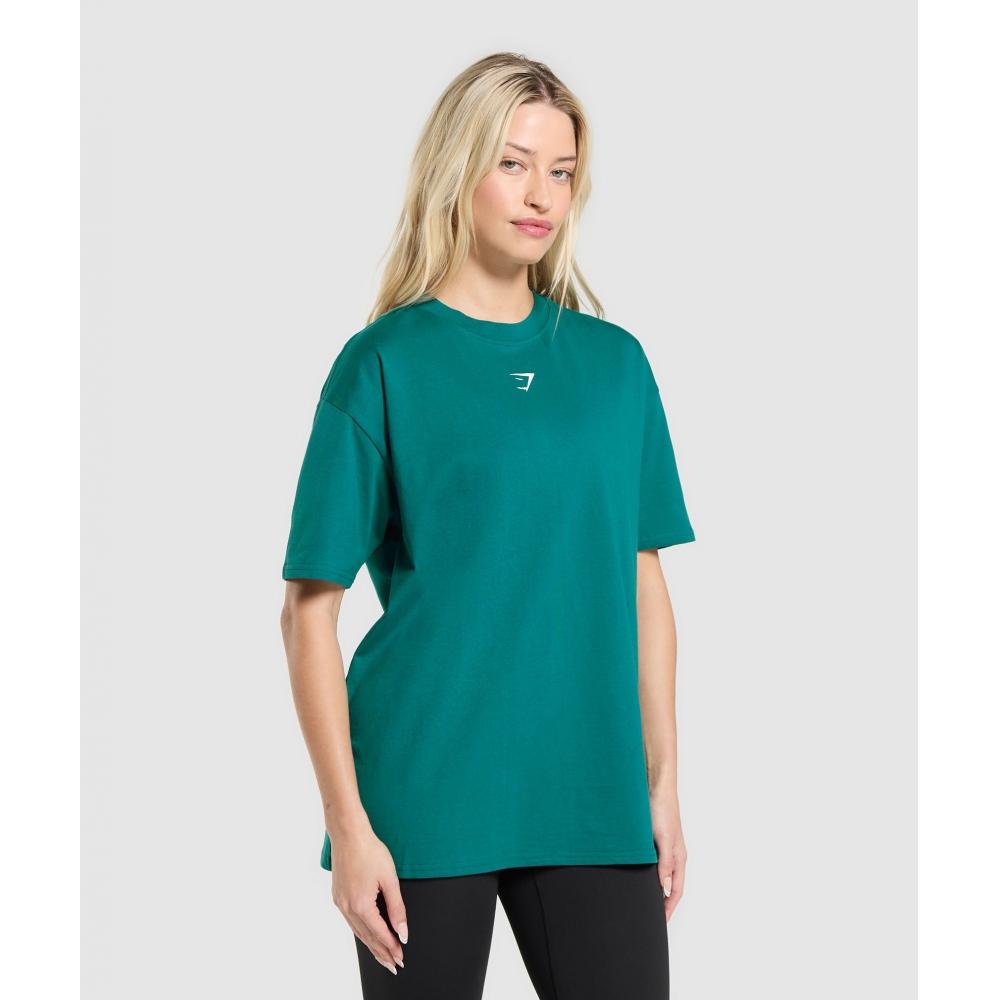 Gymshark Trace Graphic Oversized T shirT funcTional Teal B4b3p TbTr