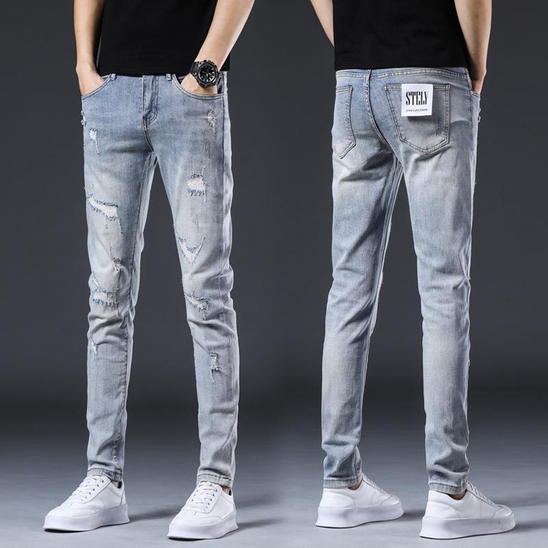 New Summer Jeans Slim Nine-point Stretch Casual Long Pants for Men