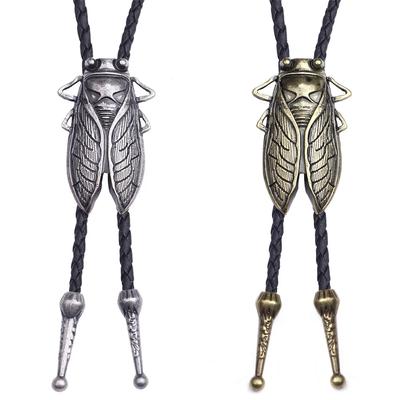Cravatta Bolo retrò in metallo con cicala, per uomo, con ciondolo, collana, corda in pelle, cravatta, colletto, camicia, papillon, accessori, gioielli da cowboy
