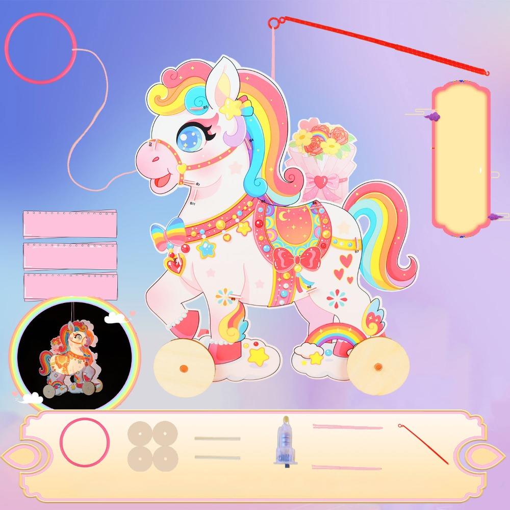DIY Chinese New Year Lantern Luminous Traditional 2026 Horse Year Lantern Cartoon Cute PVC Transparent Horse Lantern