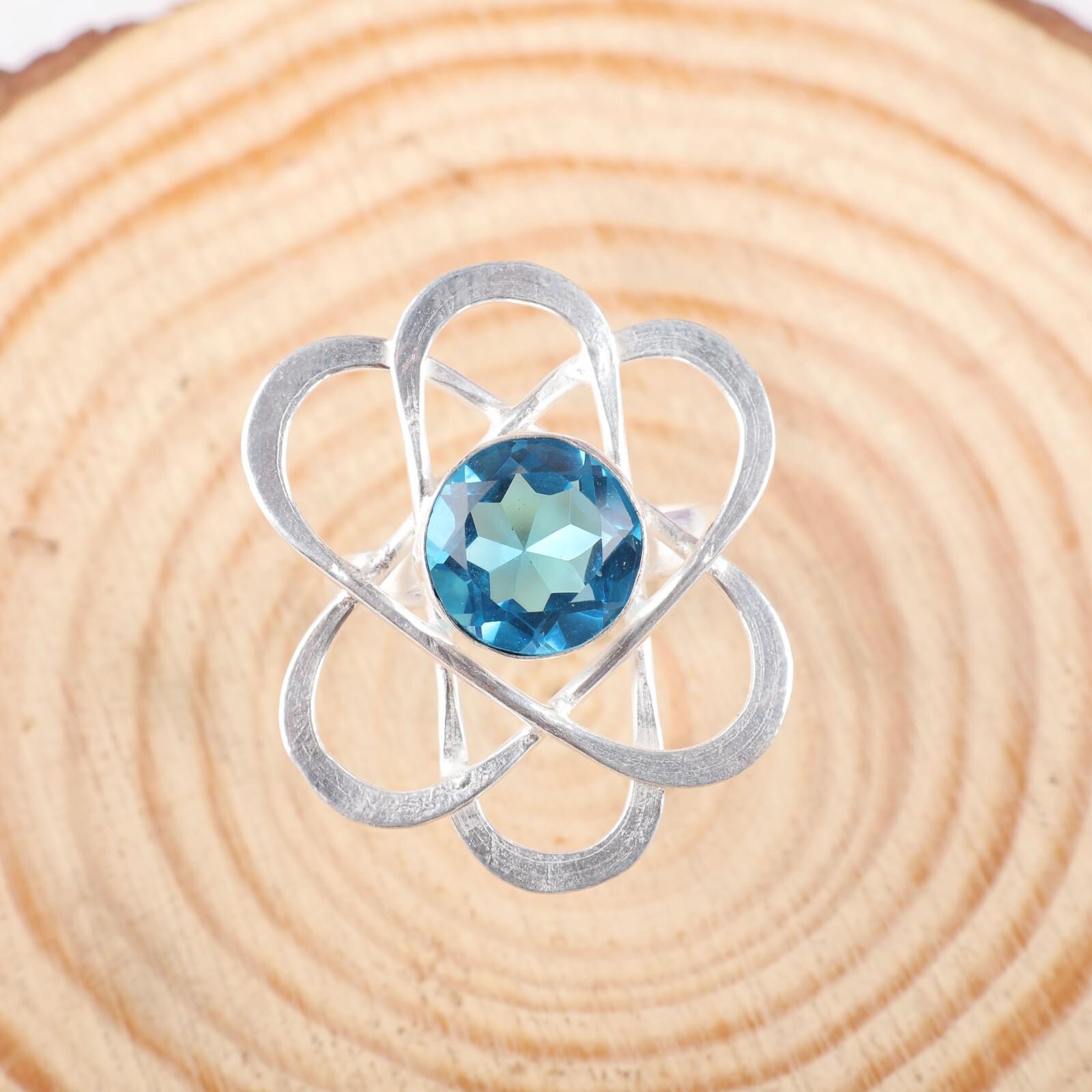 

Swiss Blue Topaz Gemstone 925 Sterling Silver Jewelry Handmade Ring Gift For Mom RR-21-5 13