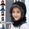 Plush Winter Warm Outdoor Sports Ear Protection Hooded Hat Scarf Knitted Beanies Cap Neck Warmer