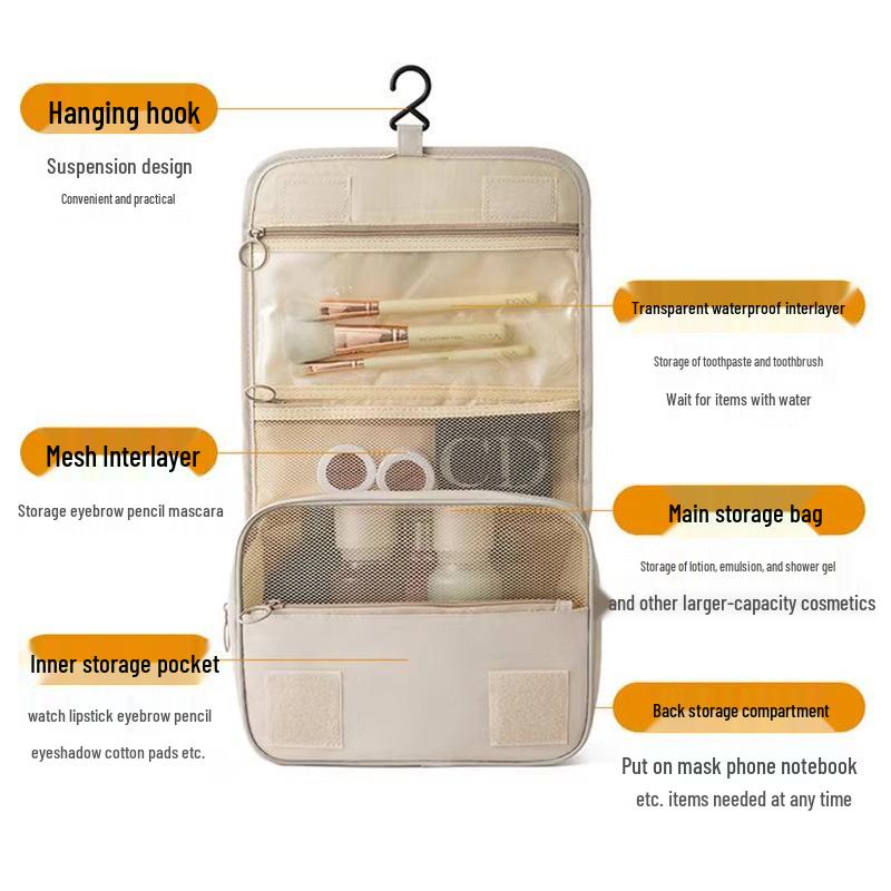 Korean Style Minimalist Hanging Travel Makeup Bag - Large Capacity Portable Wash and Storage Bag with Hook