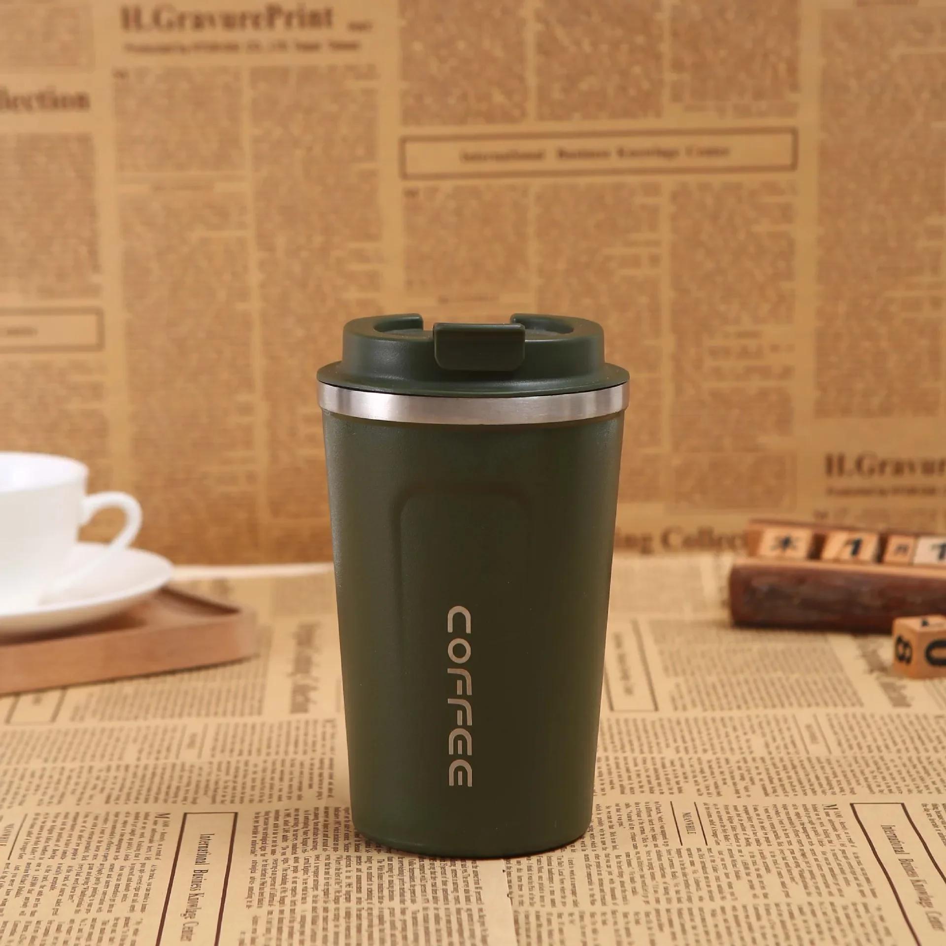 

Leak-Proof Vacuum Flask Insulated 380ml/510ml Coffee Cup, Travel Thermos Bottle for Tea and Coffee 380ml зелёный