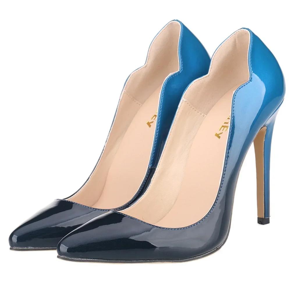 Pantofi cu toc pentru femei, la modă, clasici, sexy, cu toc înalt de 11 cm, cu vârf ascuțit, stilettos slip-on eleganți pentru dans jazz, pantofi de nuntă roșii cu gradient