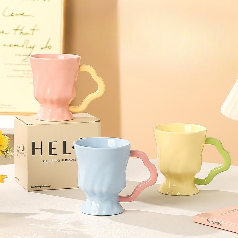 Contrast Color Ceramic Goblet Wine Glass High Looking Girls Cup Souvenir Mug Home with Water Cup Underglaze Color Men