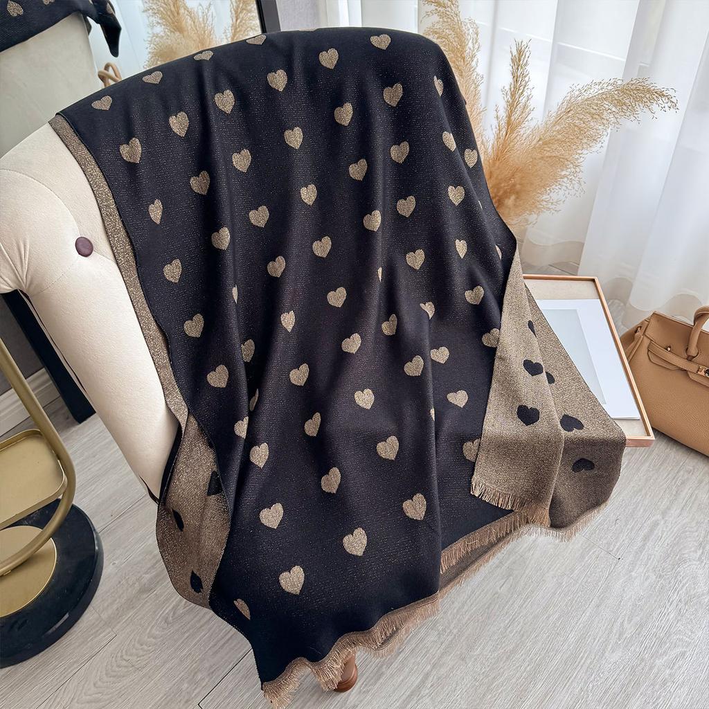 Autumn Winter Retro Imitaion Cashmere Shawl Fashion Woman Versatile Heart Double-sided Color Matching Pashmina Thick Warm Scarf