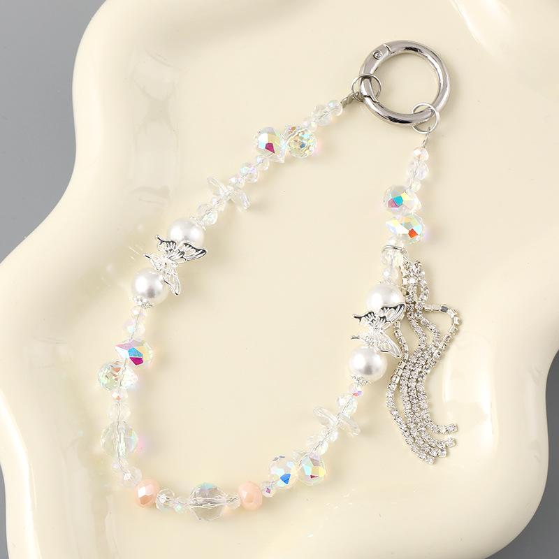 New Pearl Bow Beaded Pendant Phone Case Charm Wrist Strap Lanyard